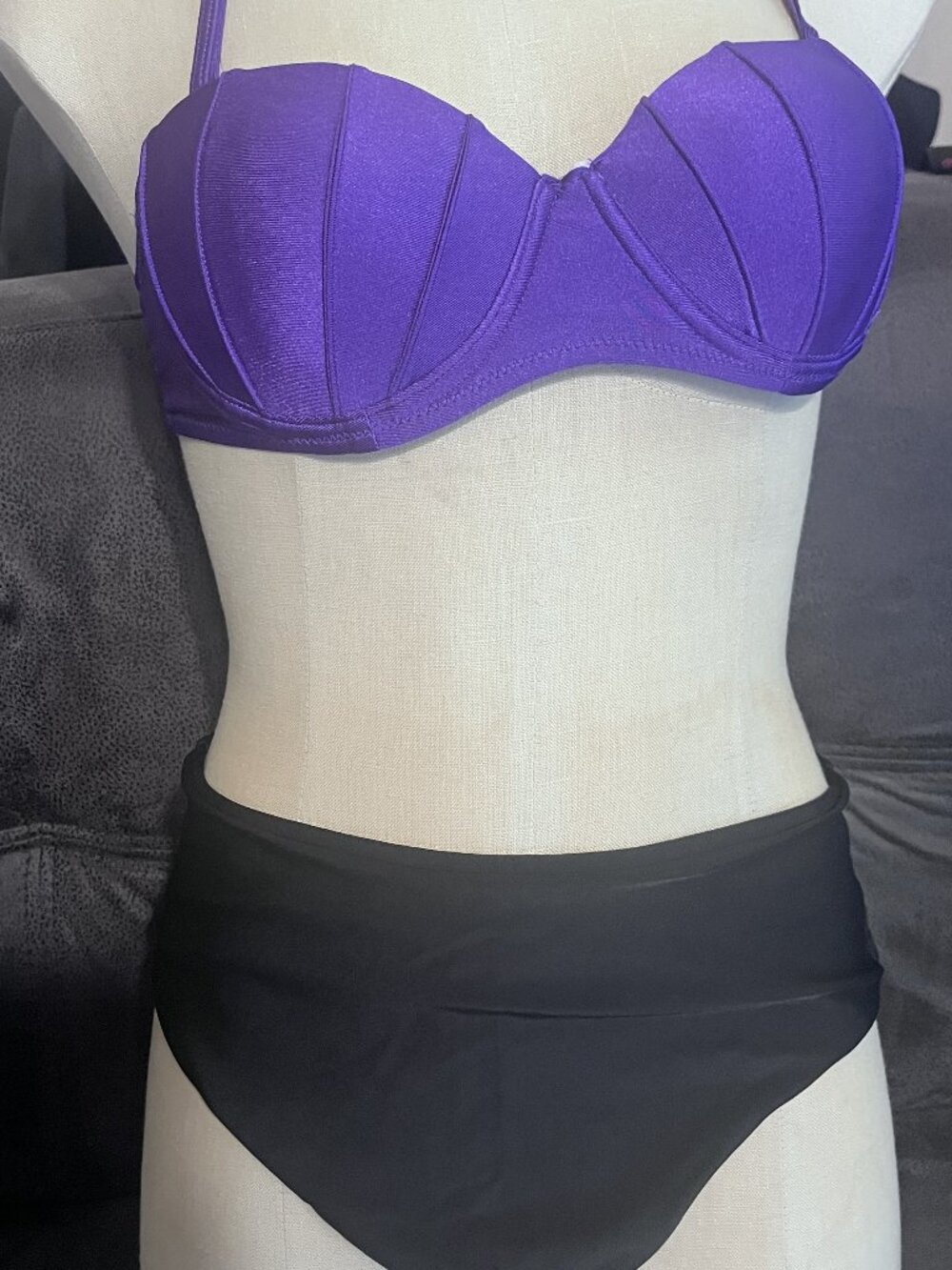 NEW Beach Queen Women's 2 Piece Swimsuit Purple & Black Size Medium Swimming